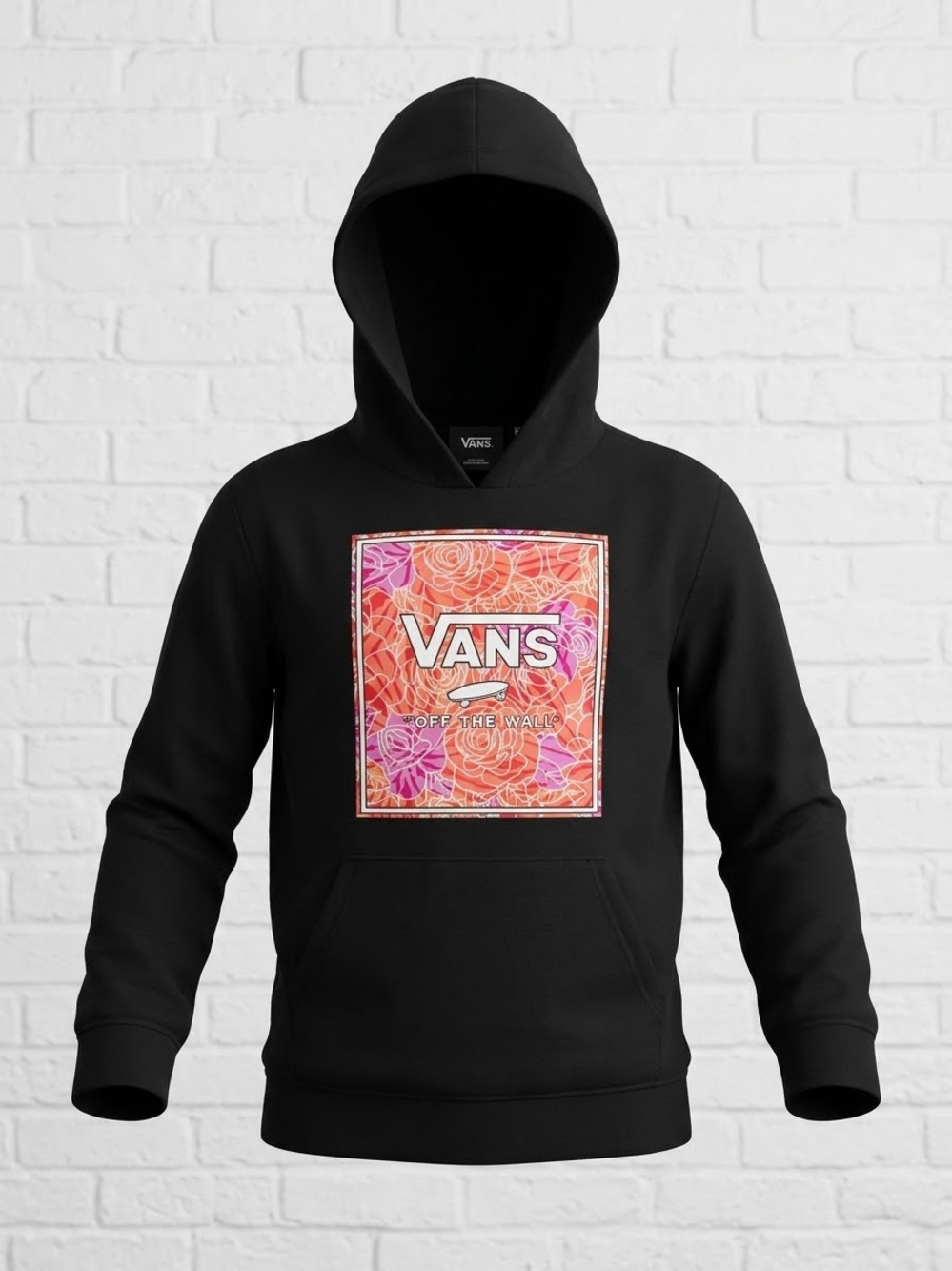Vans Kids Rose Camo Box Hoodie Sweatshirt Black Floral Logo Size XL NWT 18x22.5